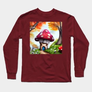 Cute and Cozy Cabin in the Autumn Woods in the shape of a Mushroom Long Sleeve T-Shirt